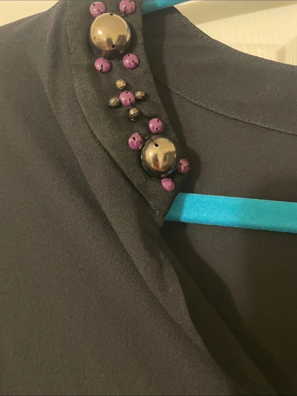 Tory Burch Black Peplum Blouse with Beaded Trim